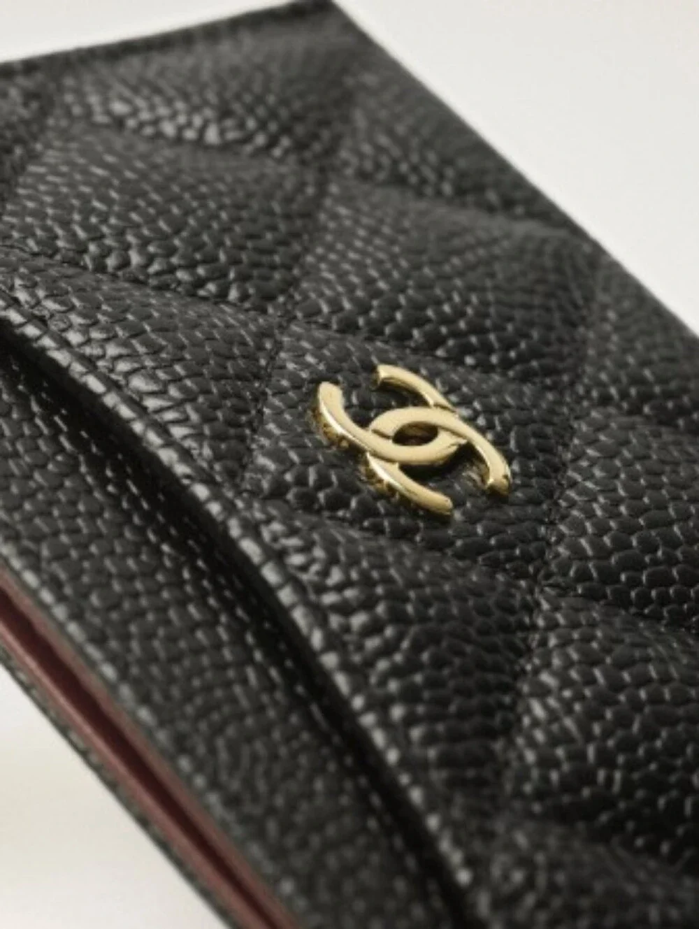 CHANEL Black Quilted Caviar Leather Card Sleeve with Gold CC Emblem